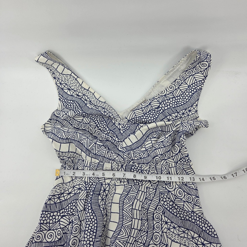 eShakti Midi Dress 10 Blue White Geometric Doodle Print Sleeveless Boho Mod - Picture 6 of 7